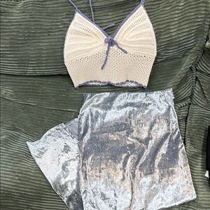 Women's Cream and Silver Intimate Set